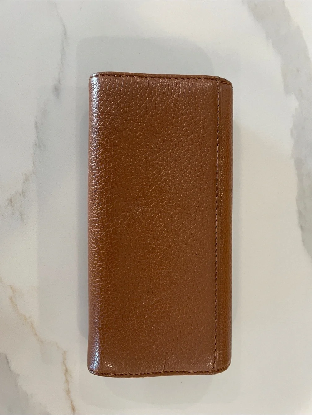 Michael Kors Tan Pebbled Leather Continental Wallet with Gold MK Emblem